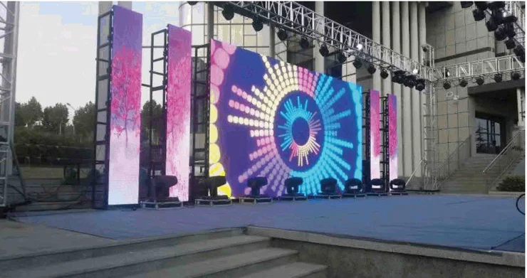 Outdoor concert stage with large LED video wall rental setup